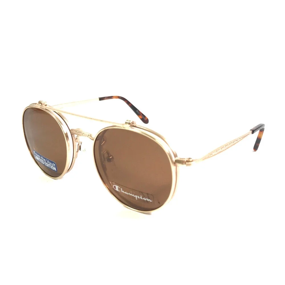 Champion Eyeglasses Frames CU1003H C01 Gold Round w/ Brown Polarized 47-20-135